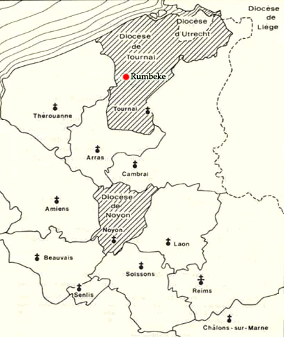 Het aartsbisdom Reims met 12 bisdommen, o.m. het diocees Doornik, verbonden met dat van Noyon van 626 tot 1146.