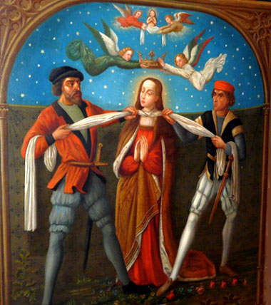 De marteldood van de H. Godelieve. Wandpaneel, 1480. (Brugge,  Godelieveabdij).