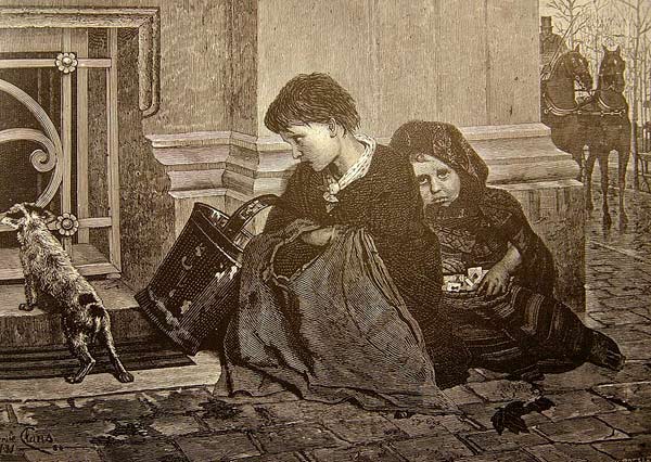 Armoede. Emile Claus, 1882. Pentekening in L'illustration européenne.