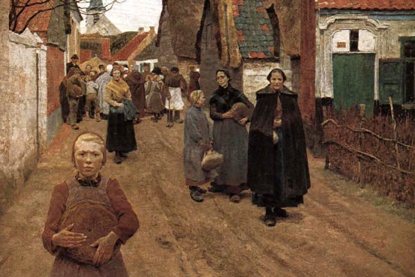 Brooduitdeling in het dorp. Frans Van Leemputten, 1892 (Leuven, M-Museum).
