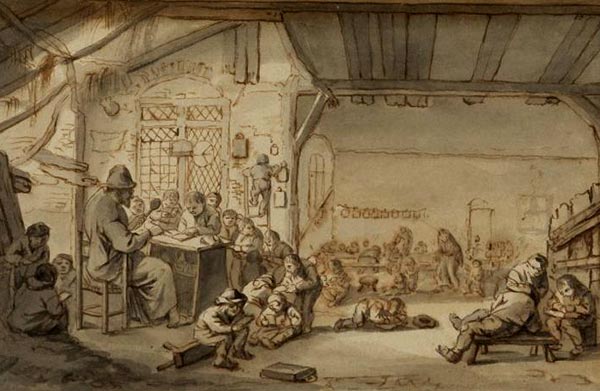 Dorpsschool. Cornelis Dusart, 1698 (Londen, The Courtauld Institute of Art).