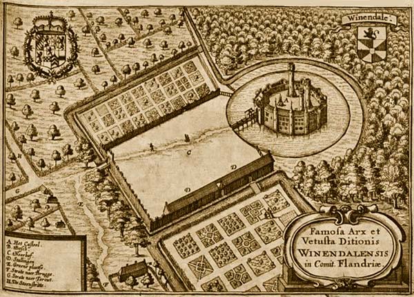 Het kasteel van Wijnendale. (Bron: Antonius Sanderus, Flandria Illustrata, 1640)