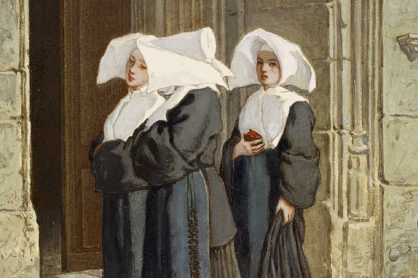 3 Dochters van Liefde bij de kerkingang. Amand Gautier, 19de eeuw (Baltimore, Walters Art Museum).